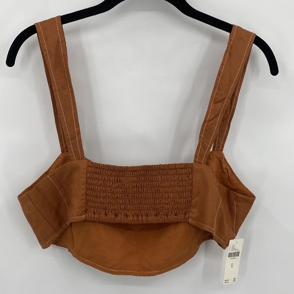 Anthropologie Seamed Corset Bra Top In Mango Smocked Stretchy Back Size Medium - Picture 7 of 8